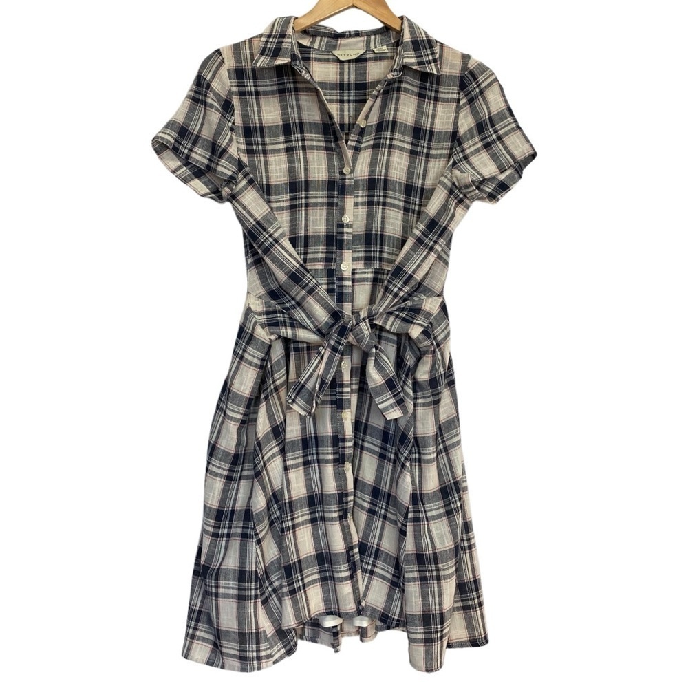 Anthropologie x 11.1 Tylho Plaid Tie-Waist Shirtdress